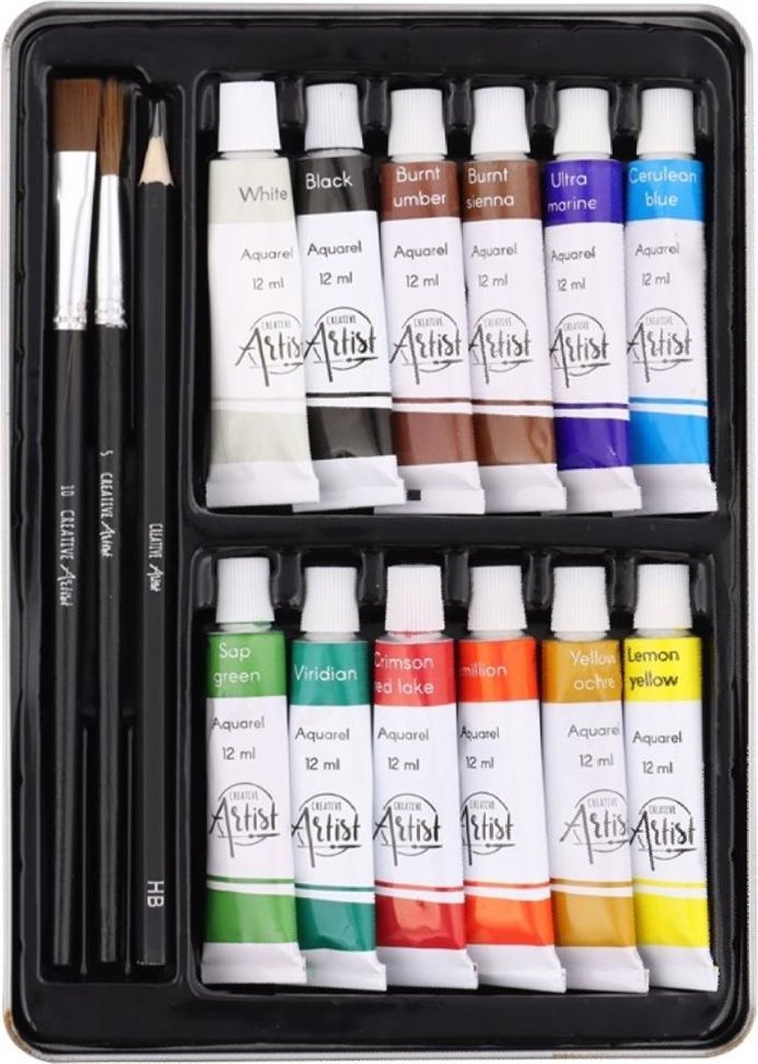 16-delige Aquarel Art Set | Hobbyverf | Knutselen | Schilderen | GRATIS METALEN OPBERGDOOS